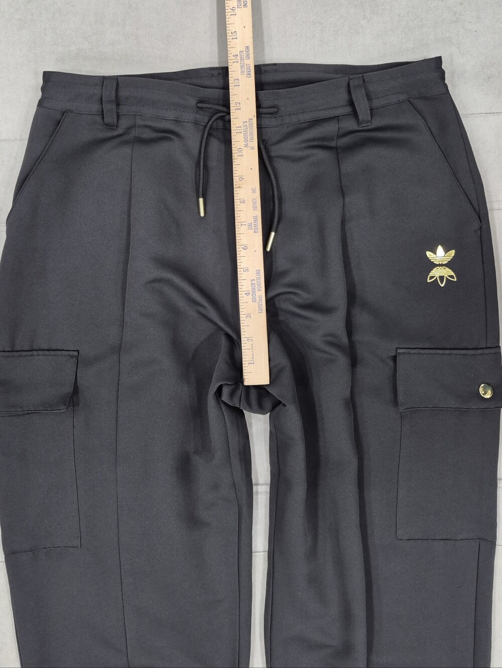 Adidas Originals Cargo Pants women's large black gold logo zipper ankles - Picture 4 of 13